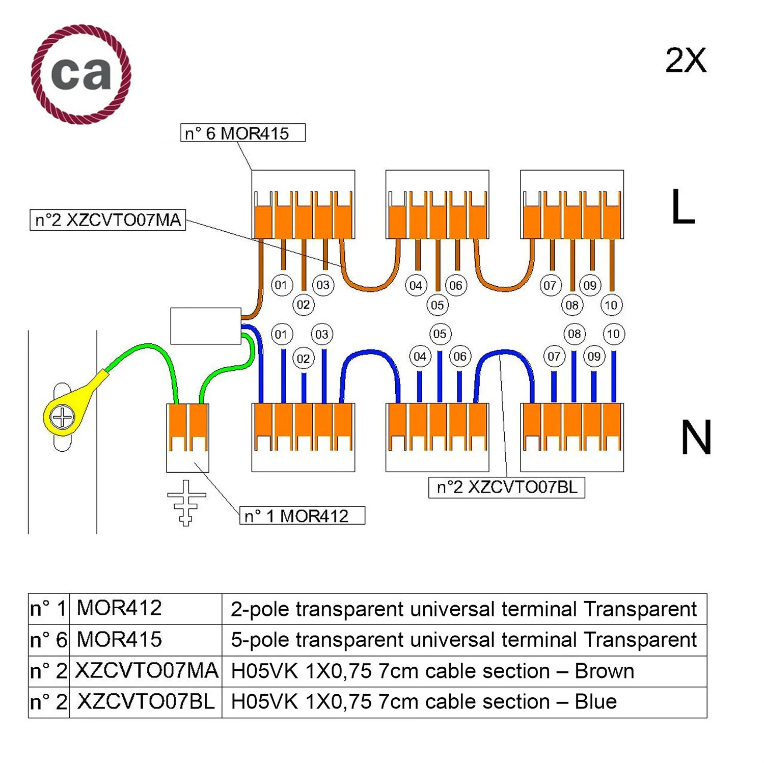 WAGO connection kit compatible with 2x cable for 10-hole ceiling rose - Image 2