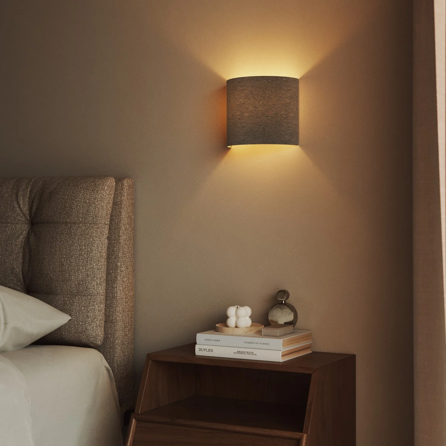 Ventola Wall Light with lampshade in fabric - Made in Italy - Light Gray Wool - Image 2
