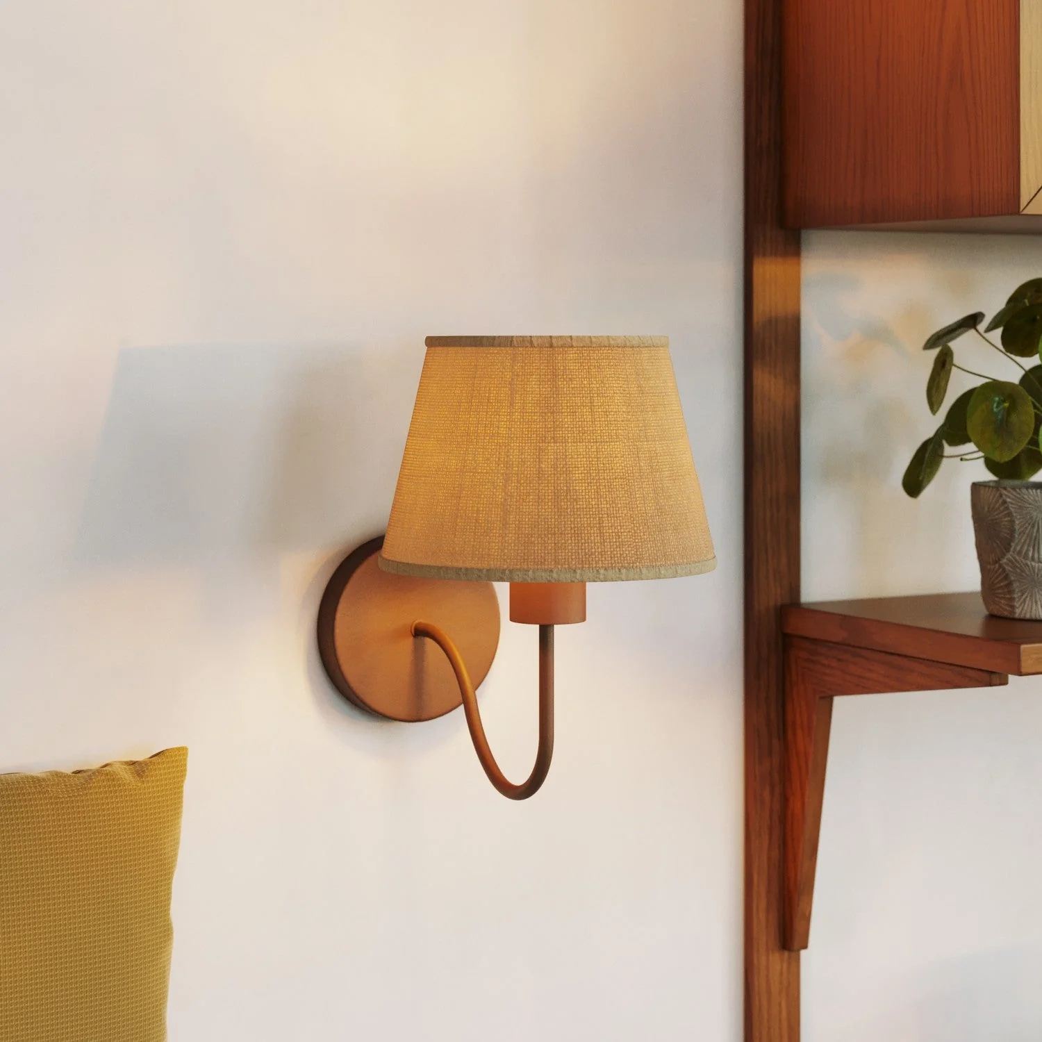 Fermaluce wall lamp with S-shaped extension and Impero lampshade - Natural jute - Image 2