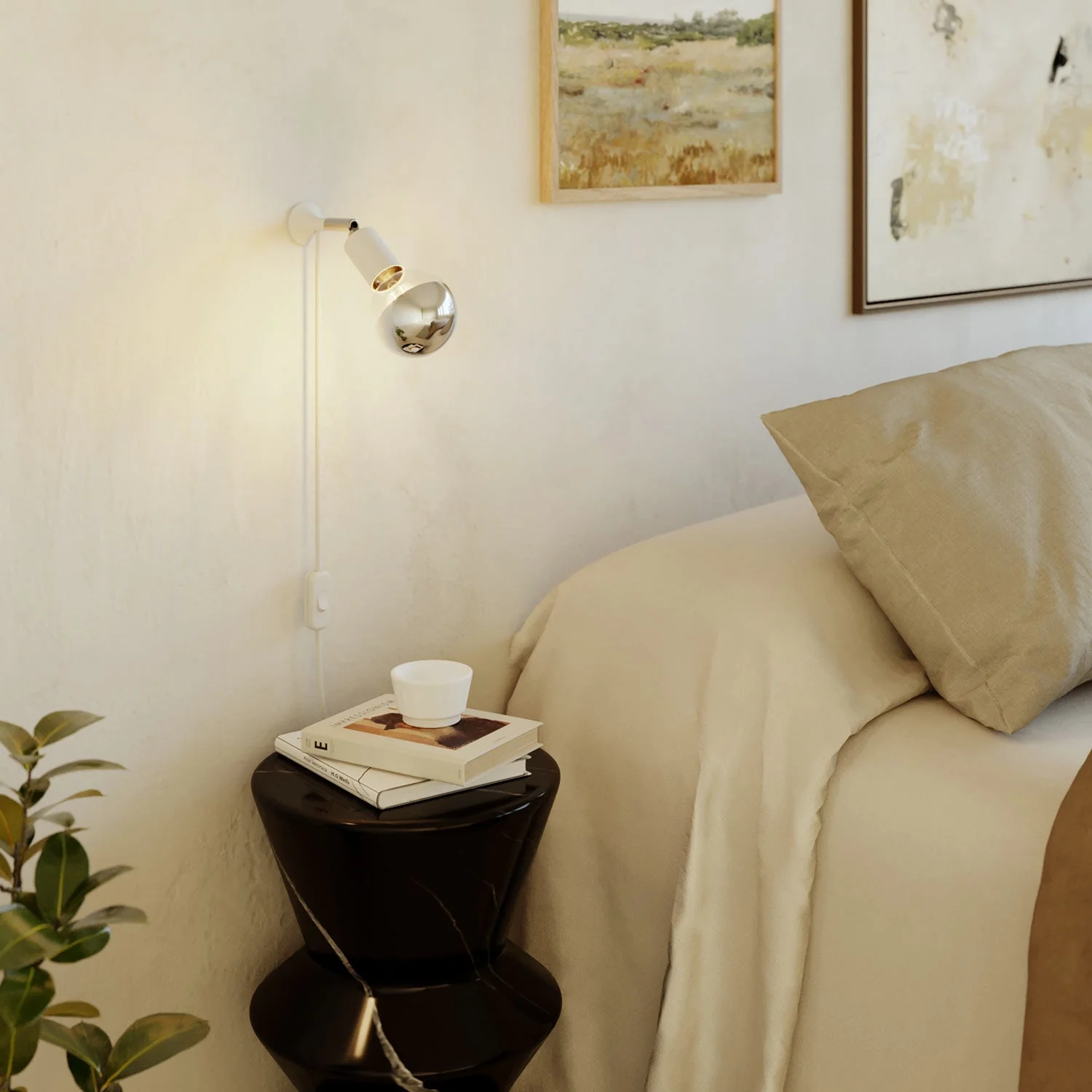 MAG-Y wall lamp with joint, half-sphere light bulb and UK plug - Matte white - Image 2