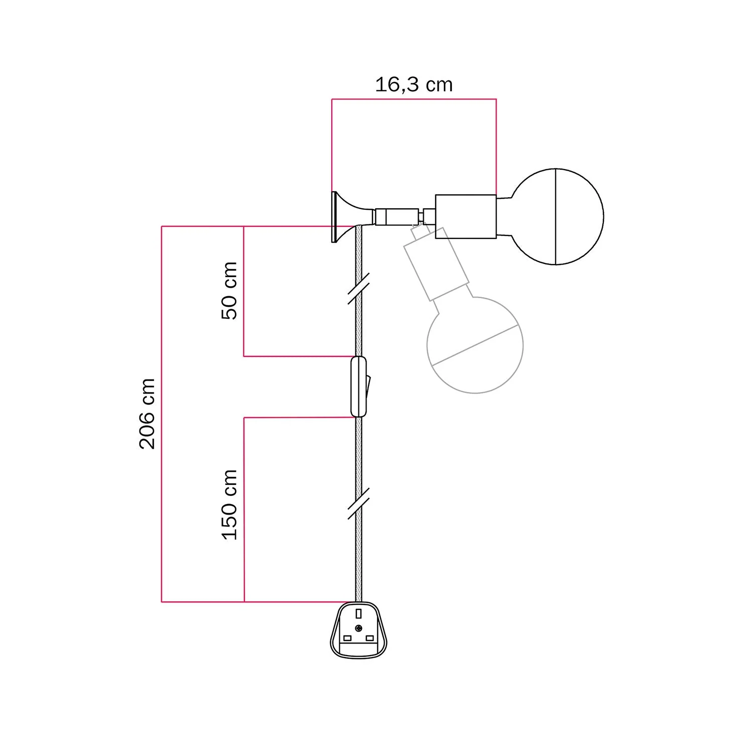 Wall lamp MAG-Y with joint, half-sphere light bulb and UK plug - Satin bronze - Image 5