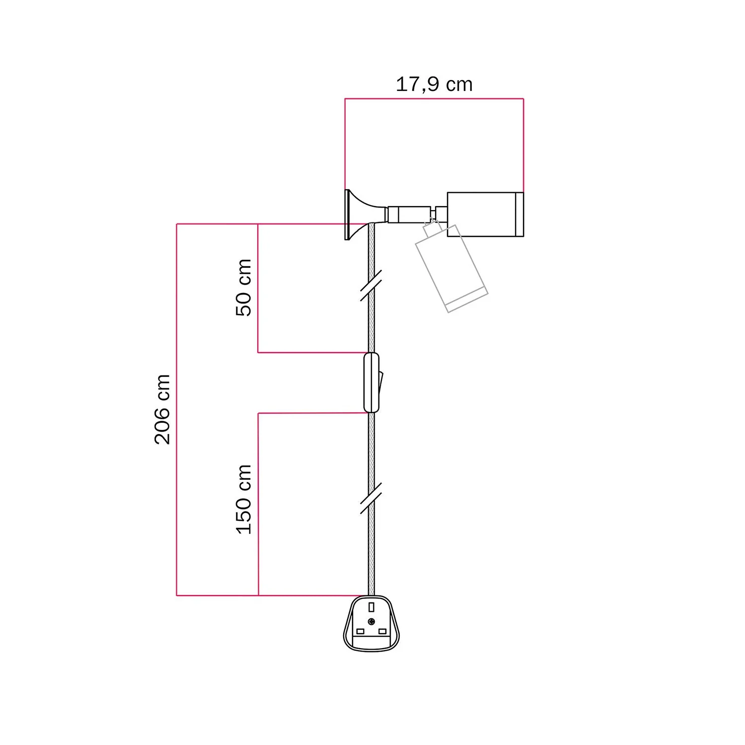 MAG-Y wall lamp with joint, spot light and UK plug - Black - Image 6