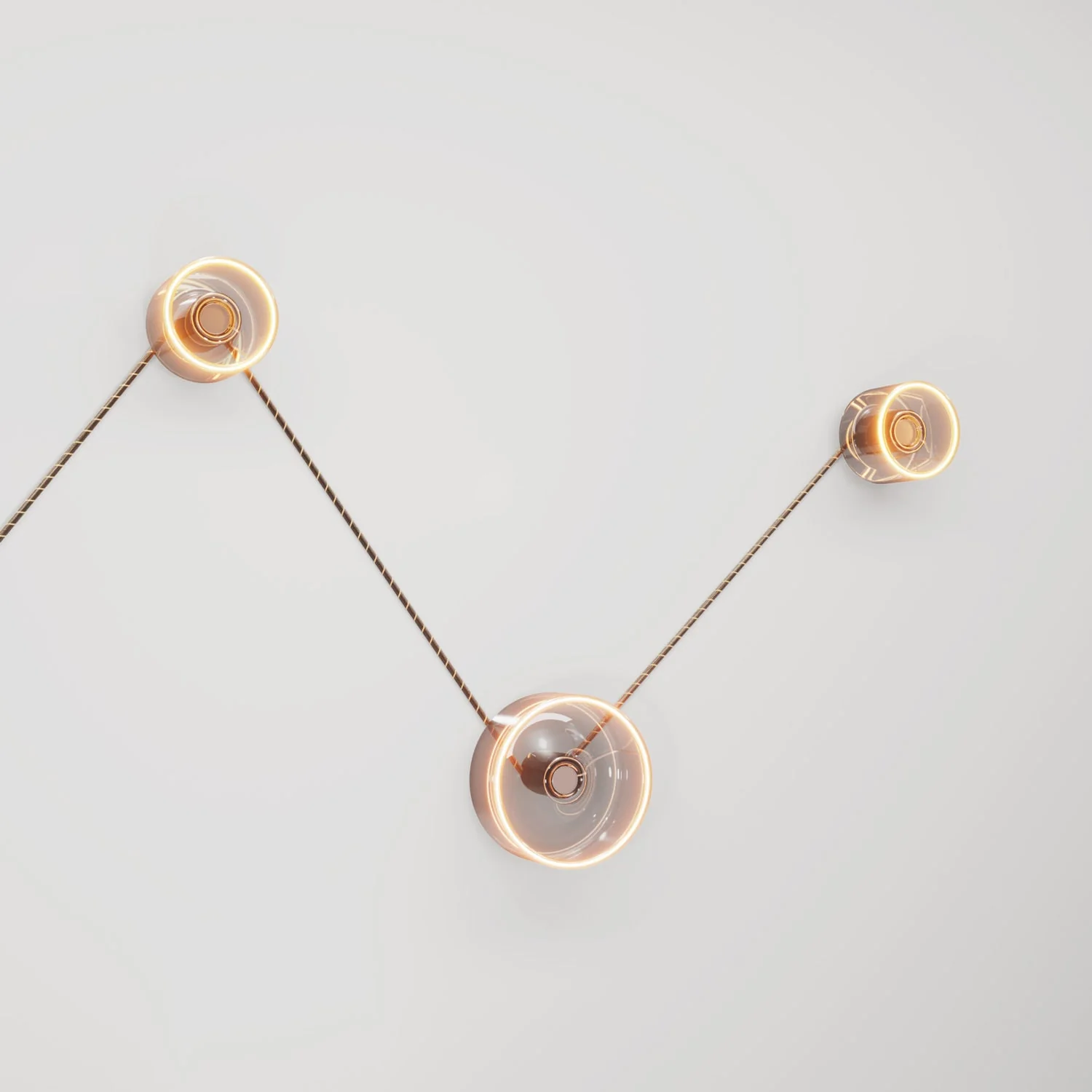Spostaluce wall lamp with 3 Ghost light bulbs and black and gold cable