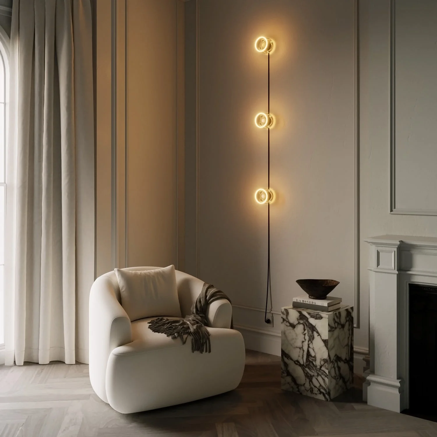 Spostaluce wall lamp with plug, 3 Ghost light bulbs and black cable - Image 2