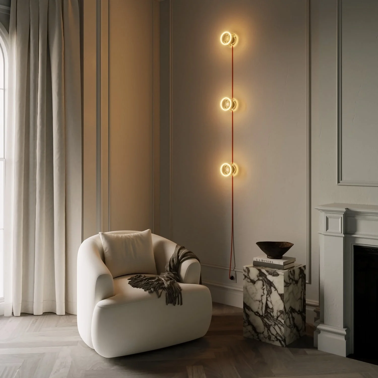 Spostaluce wall lamp with plug, 3 Ghost light bulbs and orange cable - Image 2