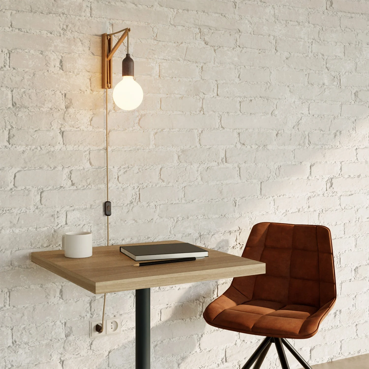 Wooden wall light with two-pole plug - Wengé effect - Image 2