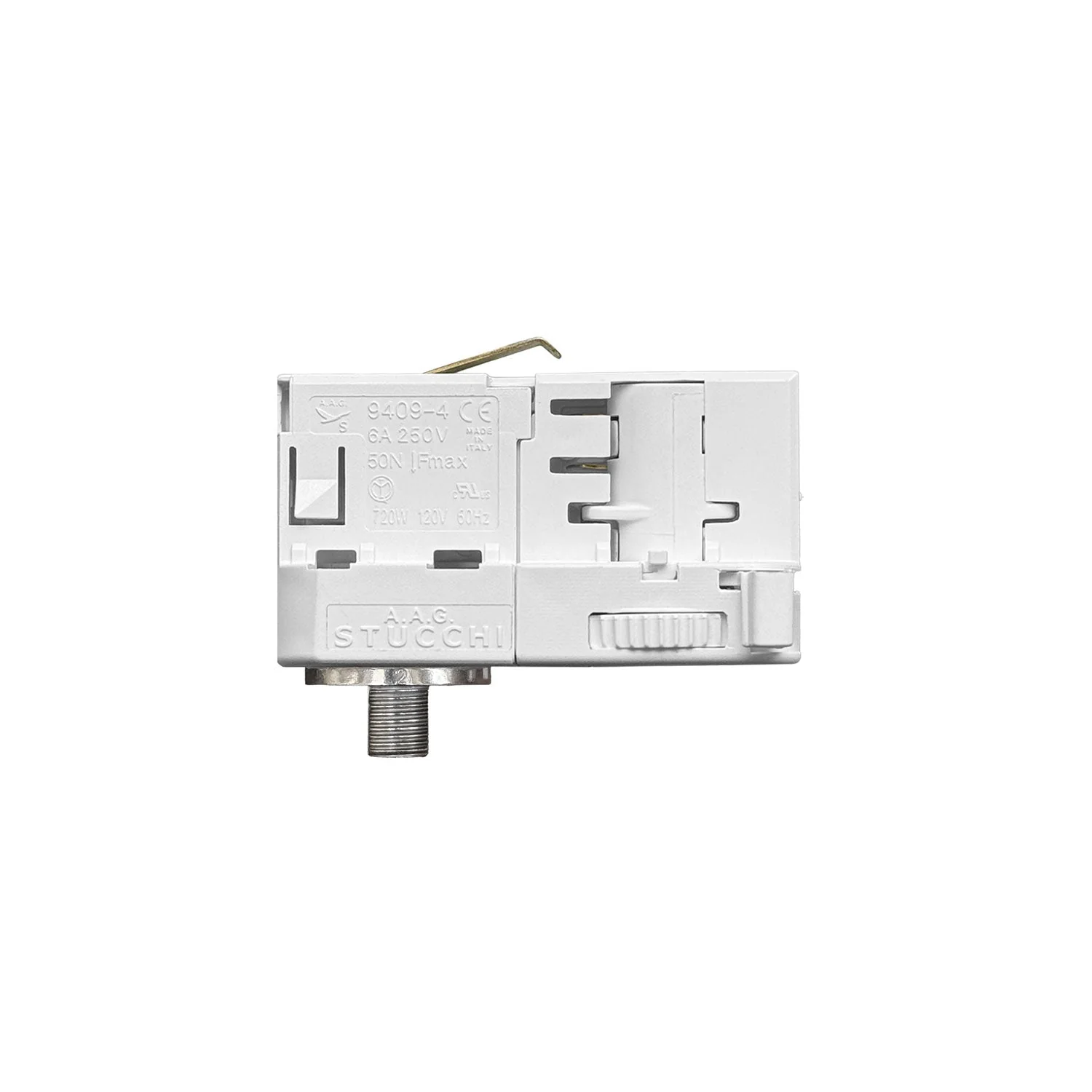 White Stucchi adapter for three-phase track - for extension or joint