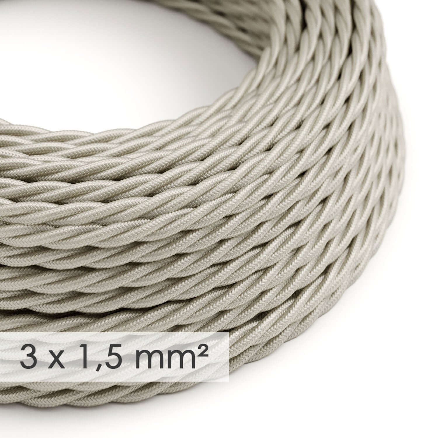 Large section electric cable 3x1.50 braided - ivory silk-effect fabric TM00