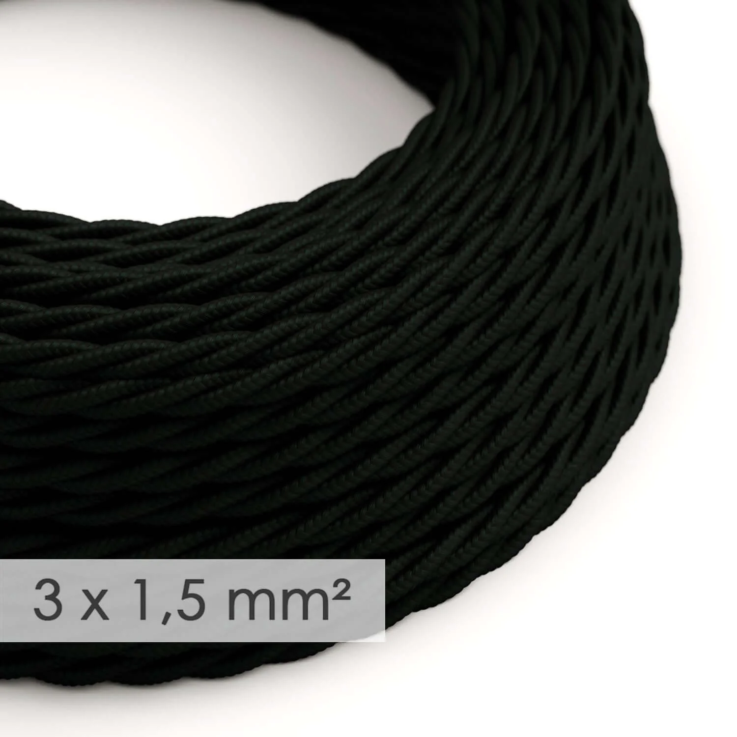 Large section 3x1.50 braided electric cable - silk effect fabric Black TM04