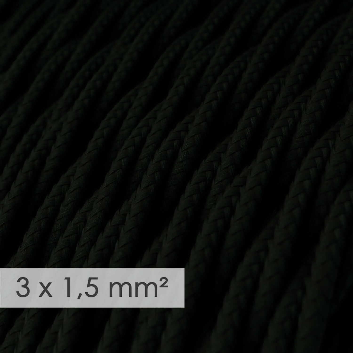 Large section 3x1.50 braided electric cable - silk effect fabric Black TM04 - Image 2