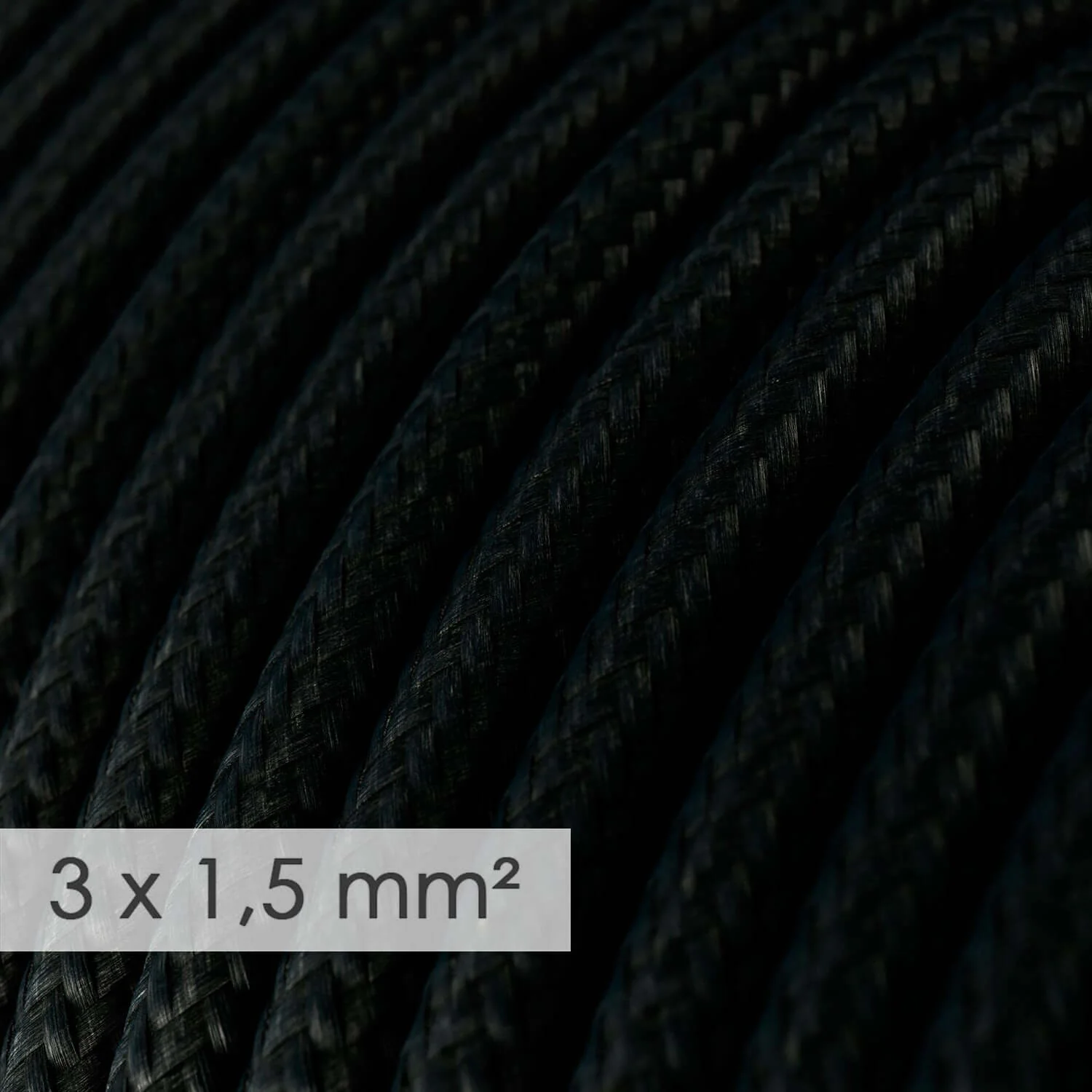 Large section 3x1.50 round cable - black silk-effect fabric RM04 - Image 2