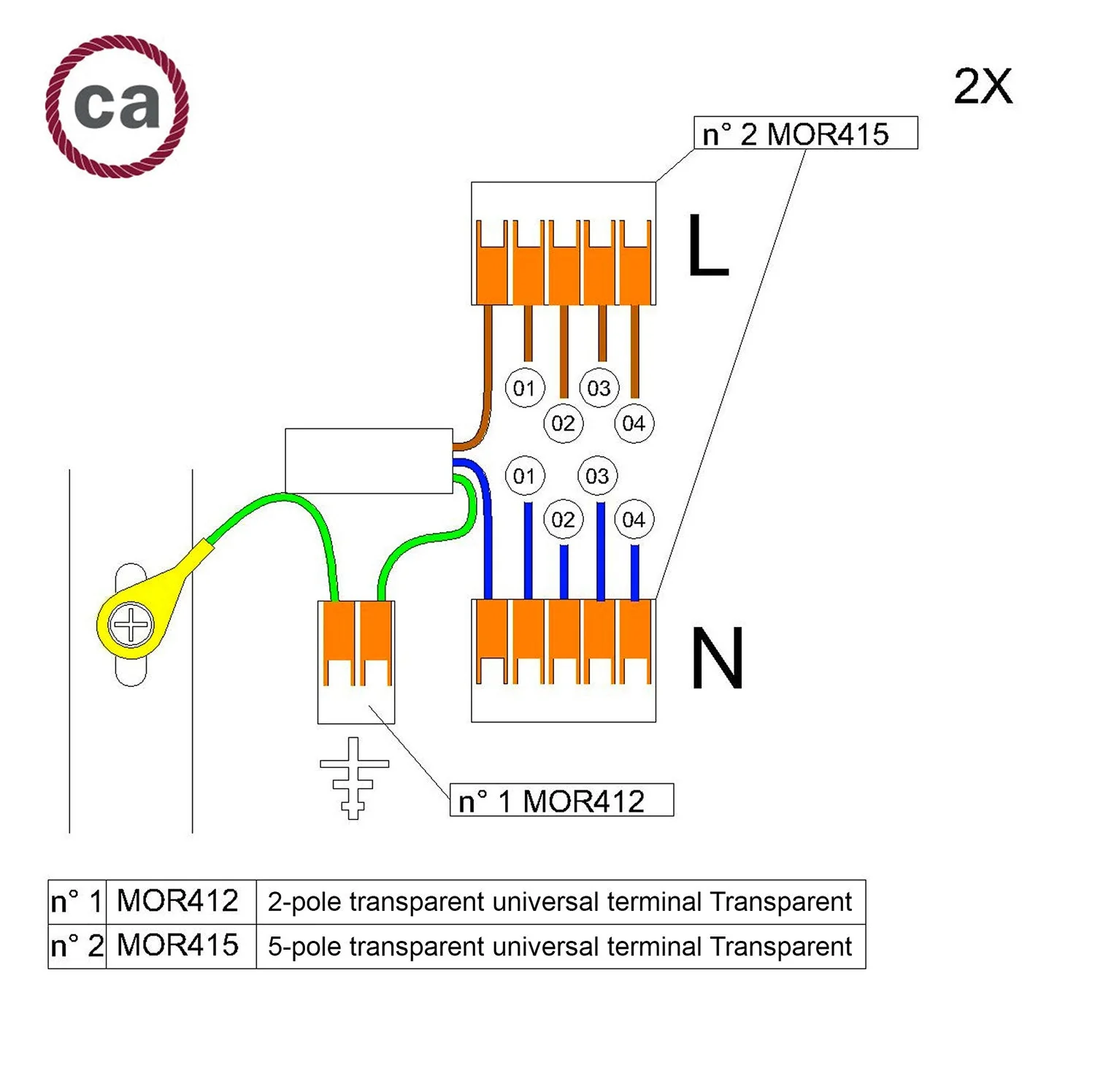 WAGO connection kit compatible with 2x cable for 4-hole ceiling rose - Image 2