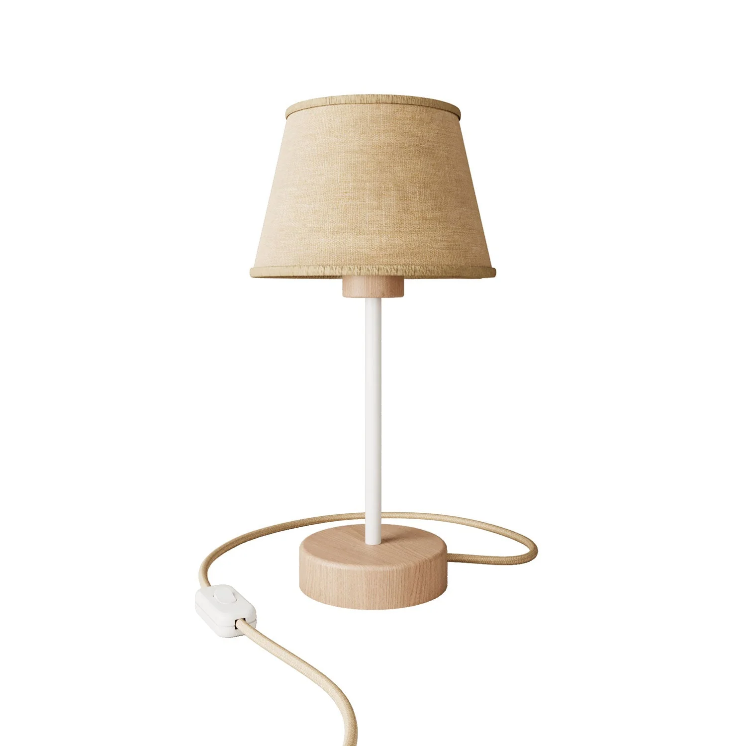 Wooden table lamp with Impero lampshade - Alzaluce Wood and UK plug - Neutral