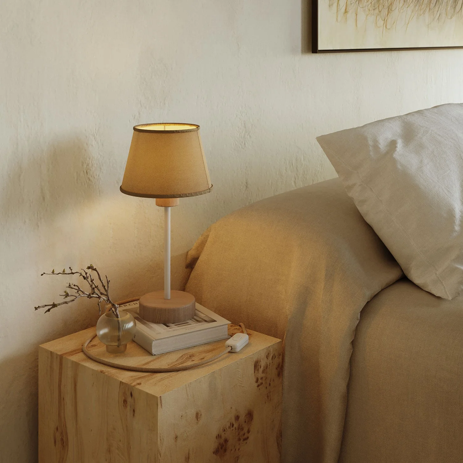 Wooden table lamp with Impero lampshade - Alzaluce Wood - Neutral - Image 2