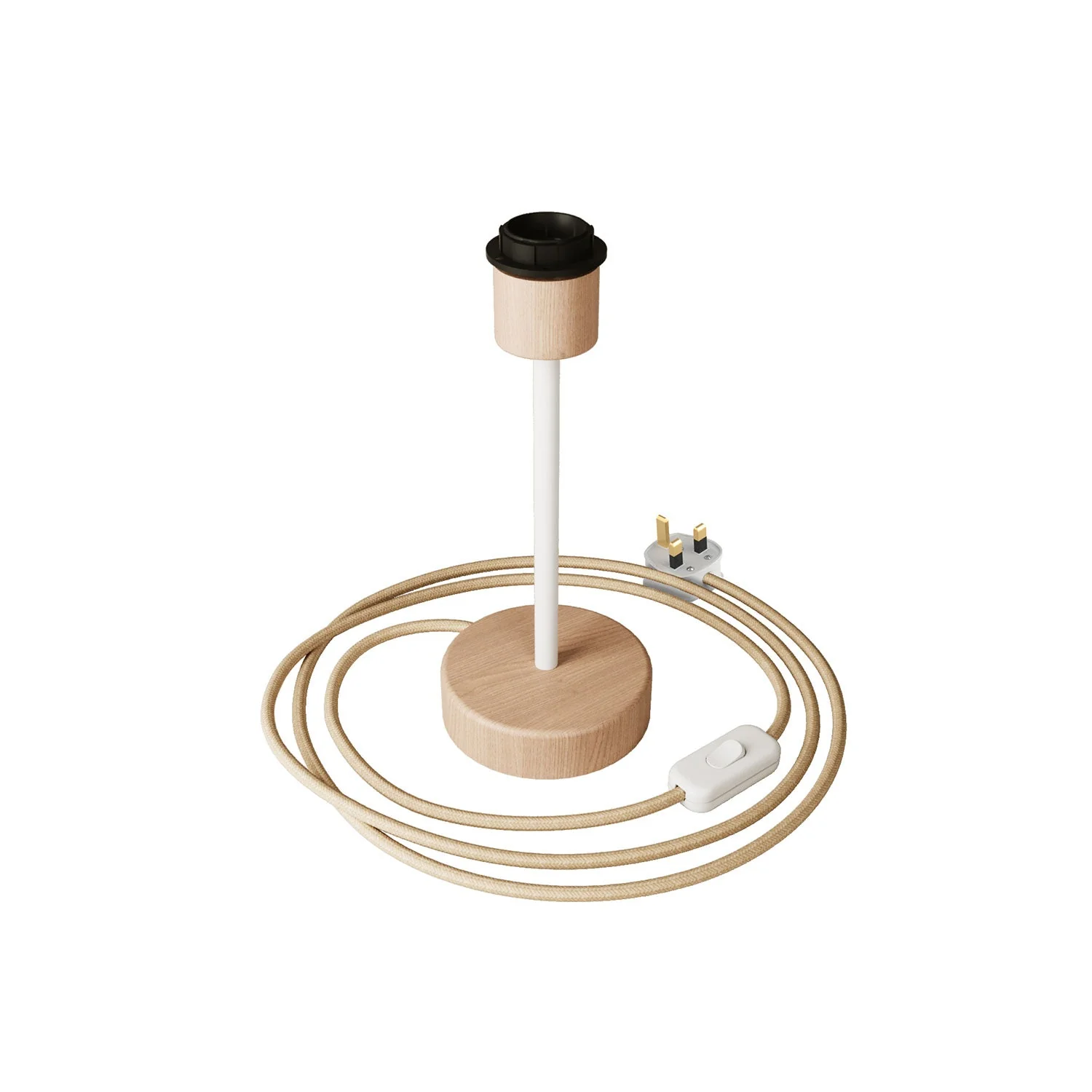 Wooden table lamp with fitting for lampshade – Alzaluce Wood and UK plug – Neutral