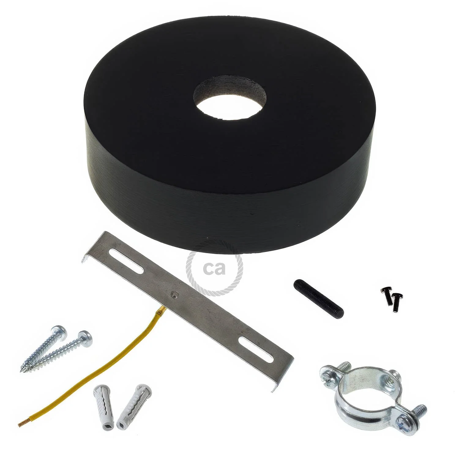 Wooden ceiling rose kit for 3XL cord - Black - Image 2