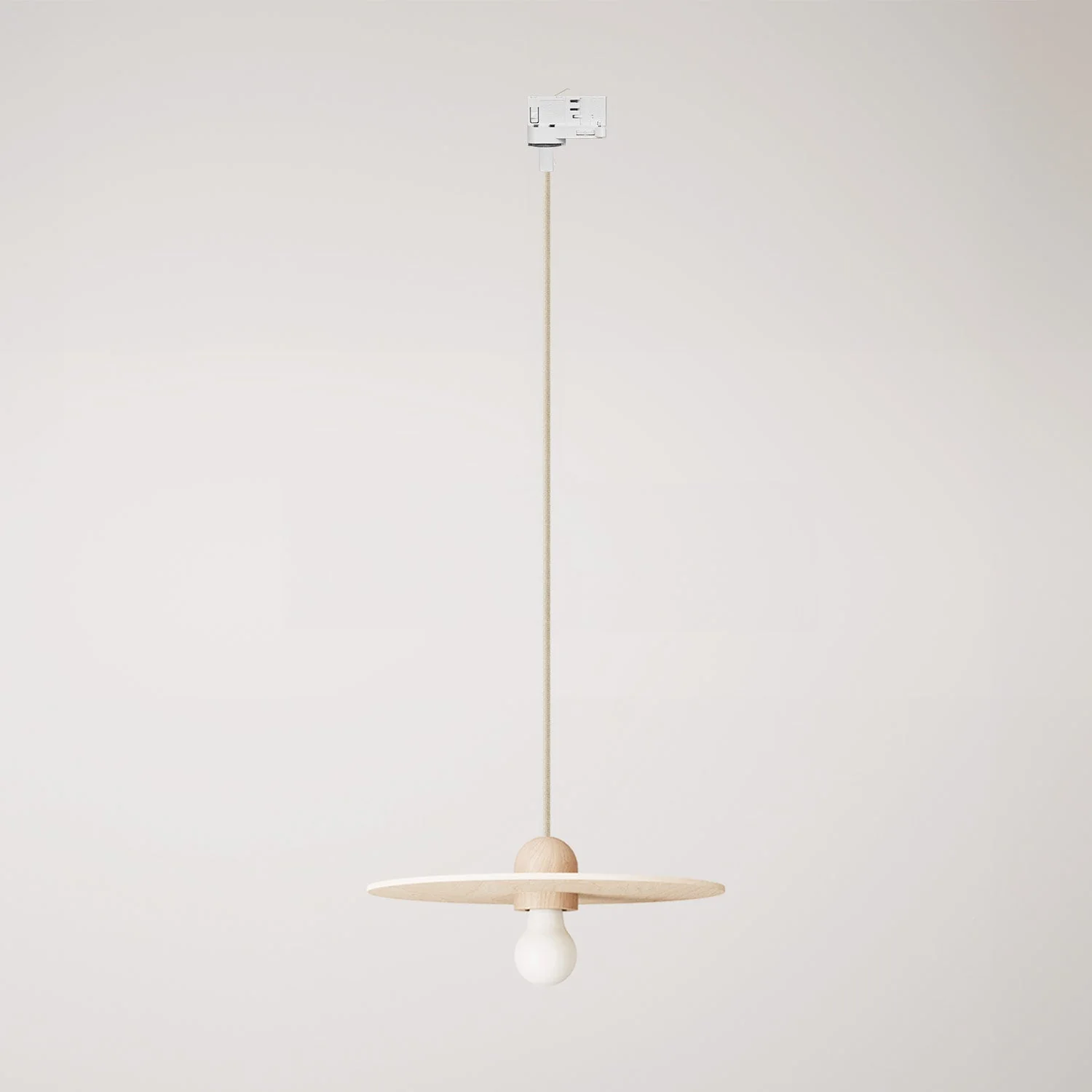 Wooden track lamp with textile cable and UFO lampshade - Neutral