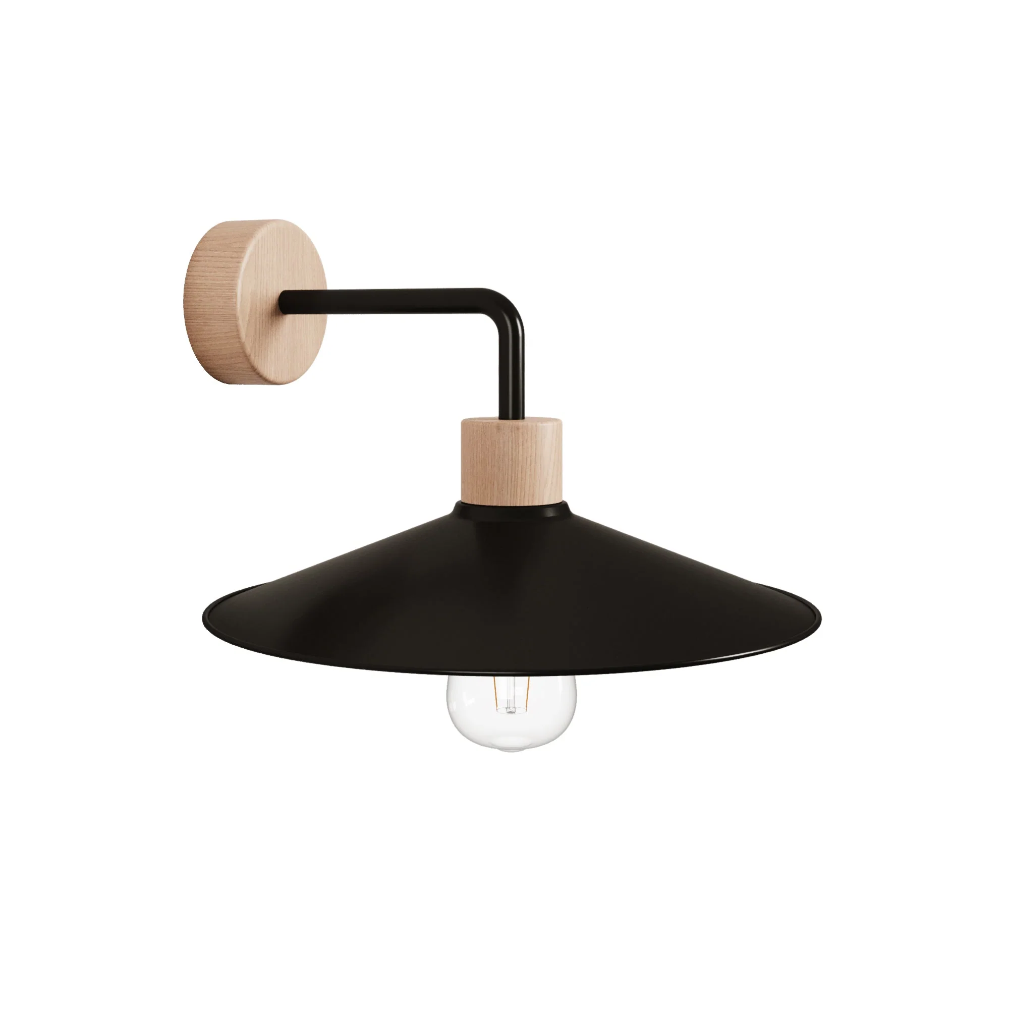 Wooden wall lamp with Swing lampshade and curved extension - Fermaluce Wood - Neutral