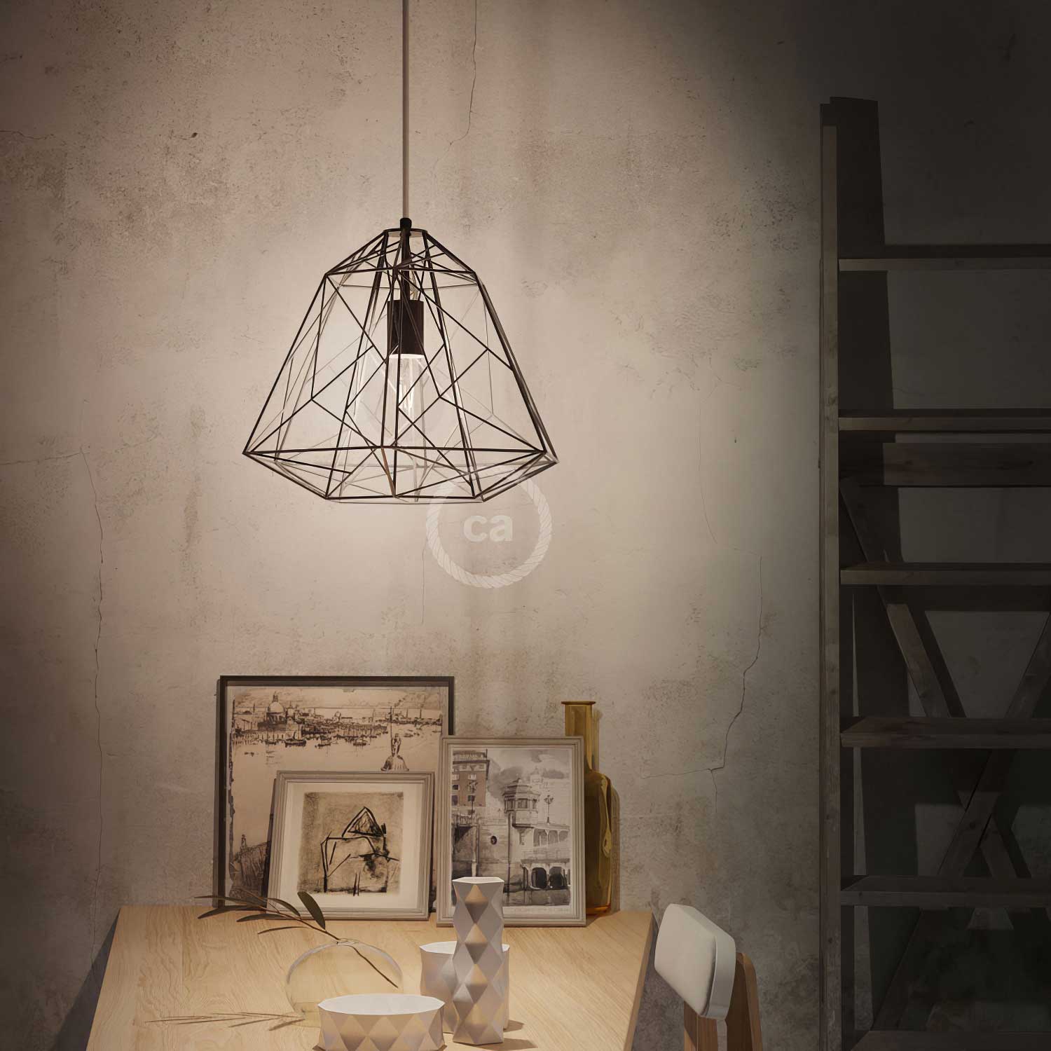 XL Apollo cage lampshade in metal with E27 lamp holder - Black - Image 2