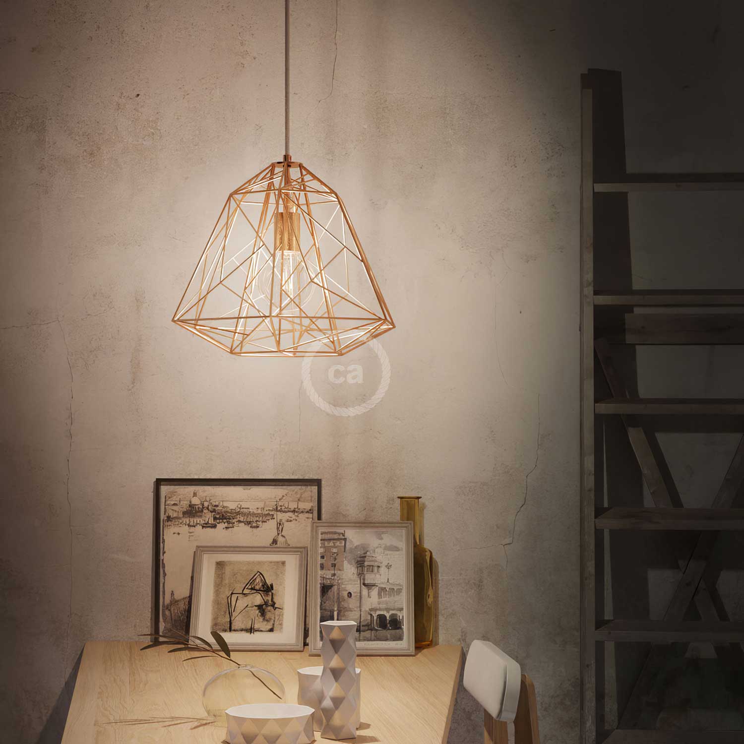 Apollo XL cage lampshade in metal with E27 lamp holder - Copper - Image 2