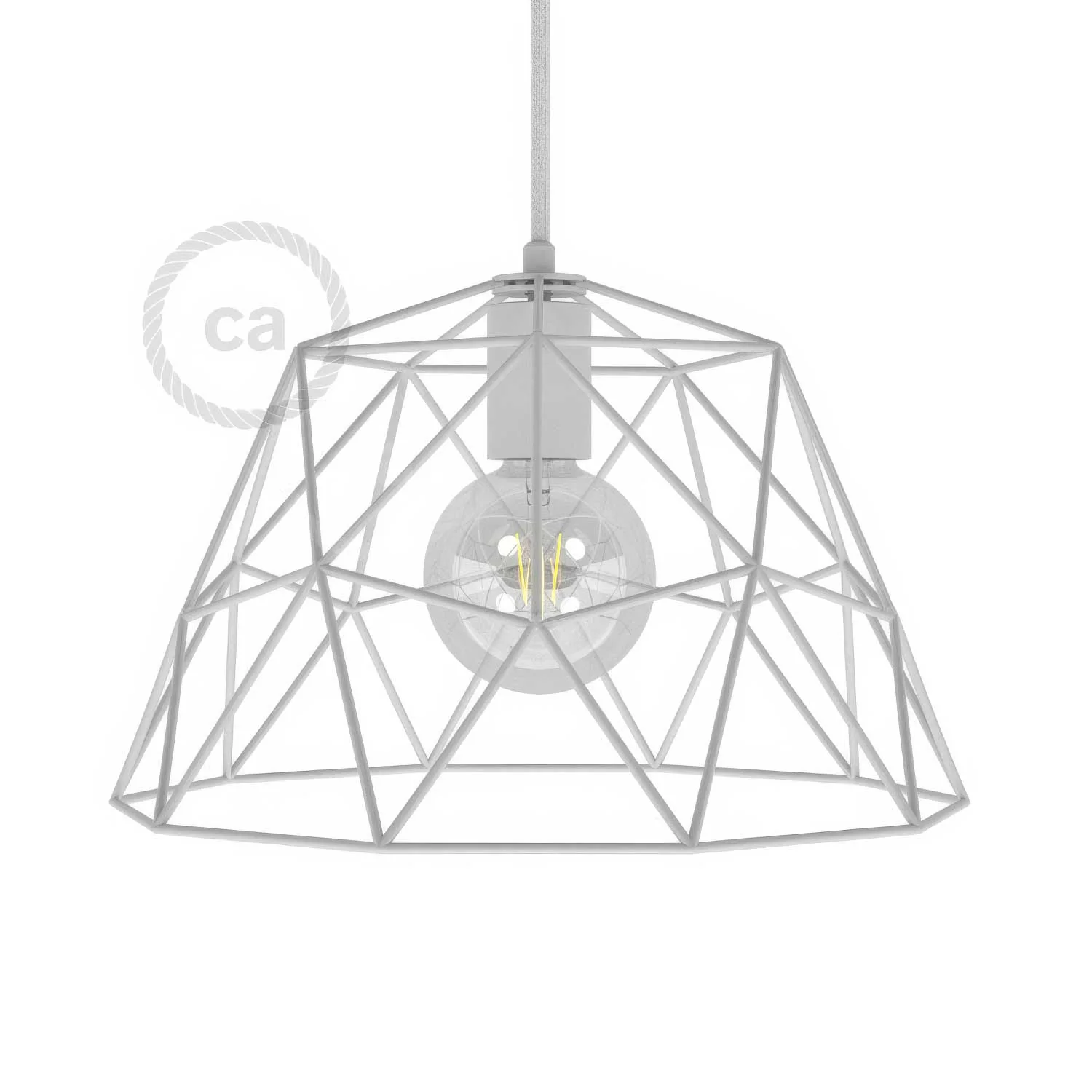 XL Dome lampshade cage in metal with E27 lamp holder - White