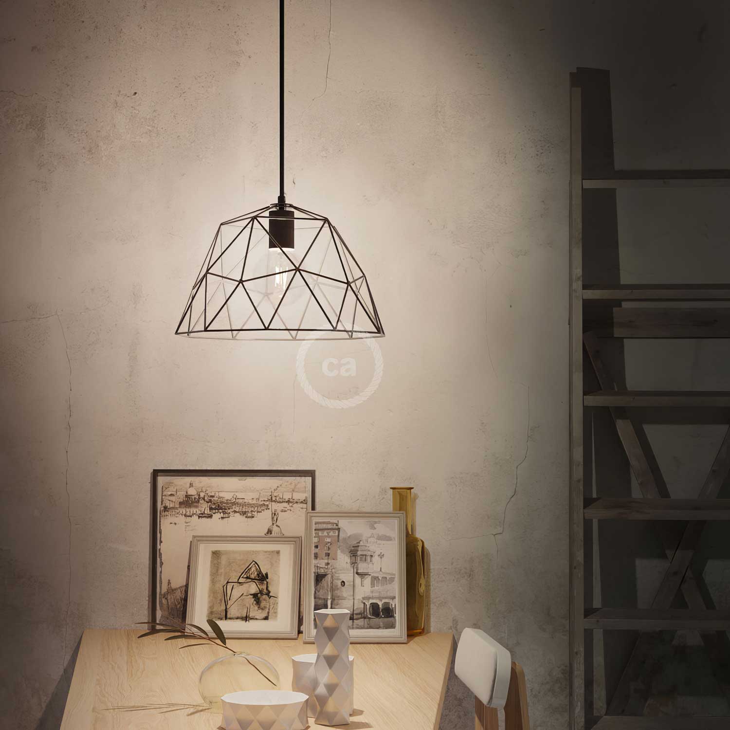 Gabbia XL Dome metal lampshade with E27 lamp holder - Black - Image 2