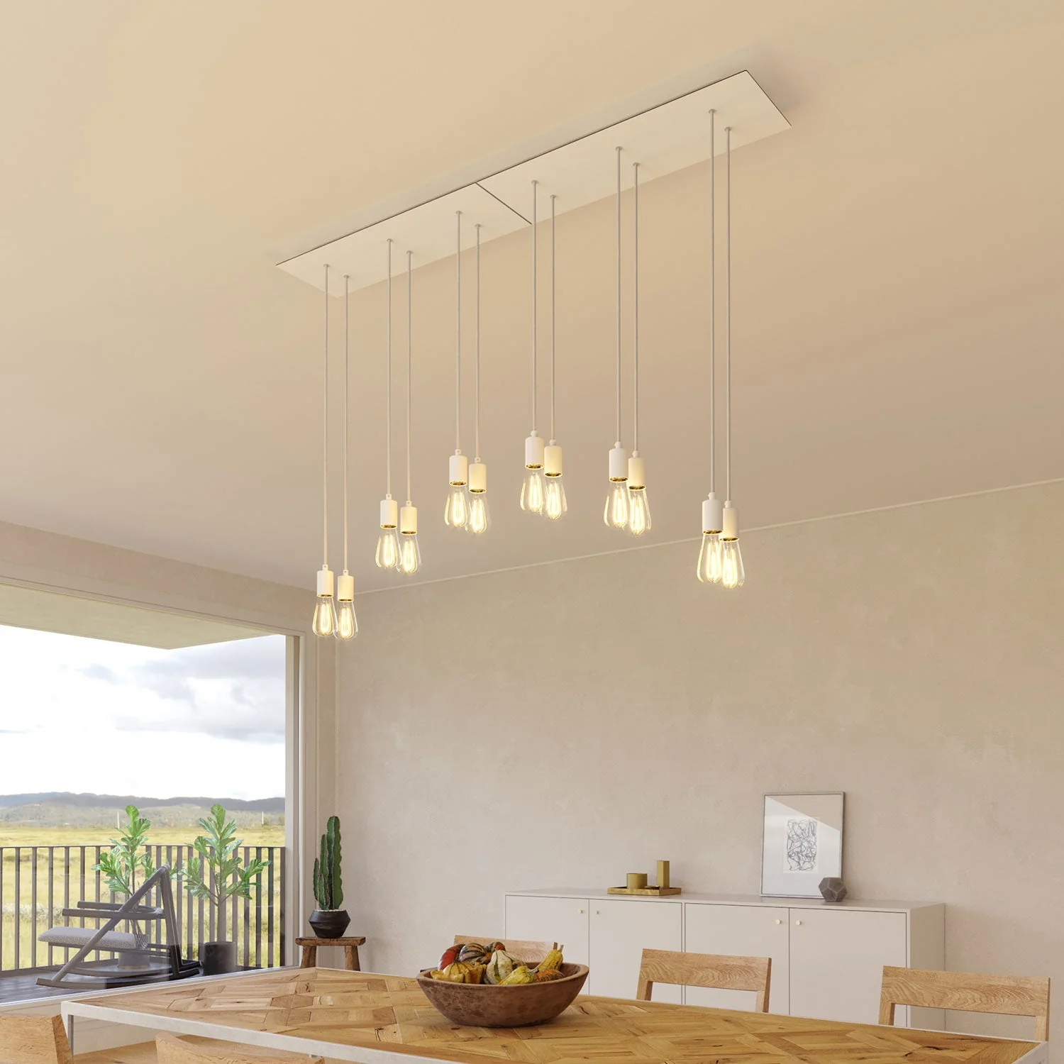 XXL Ceiling rose Rose-One rectangular with 6 holes and 6 side holes, dimensions 675 x 225 mm – Matte white Dibond - Image 4